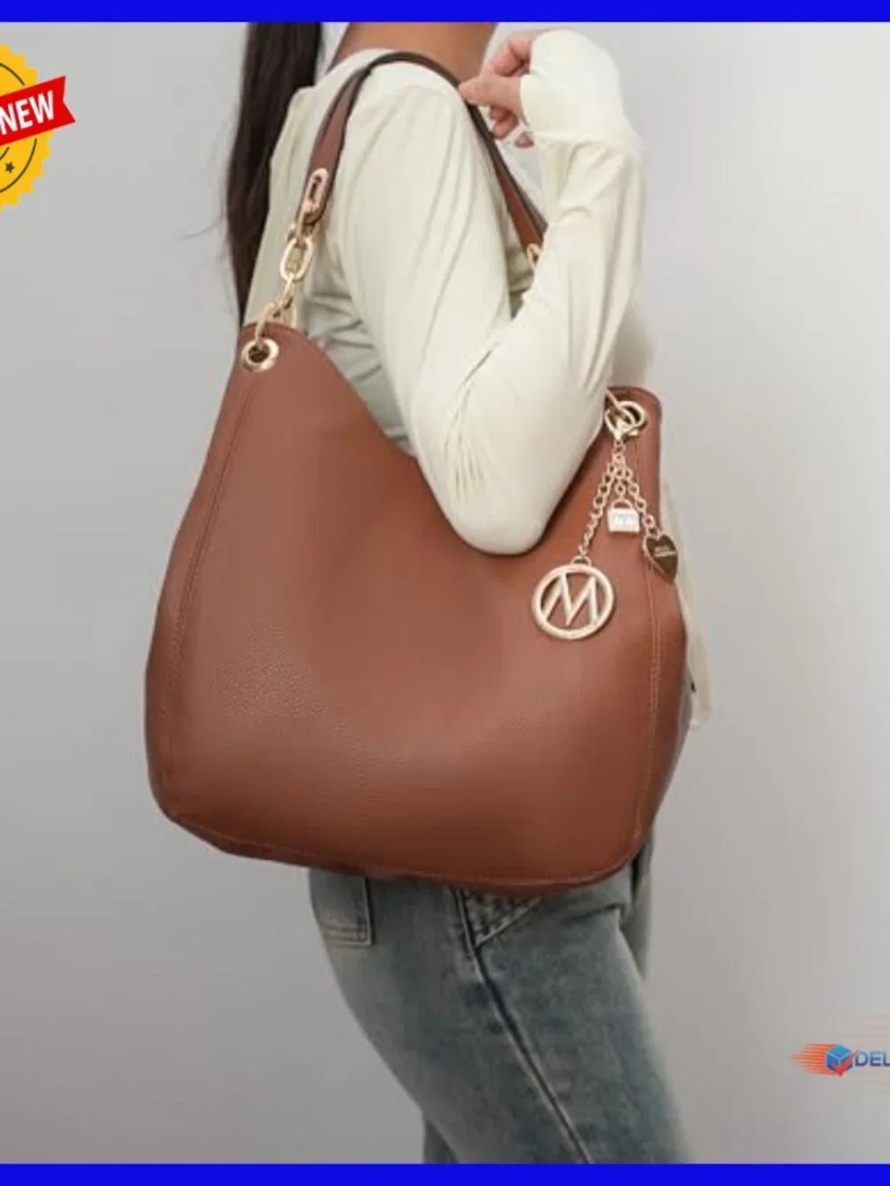 Large Vegan Leather Hobo Bag with Wristlet, 3 Compartments, 11